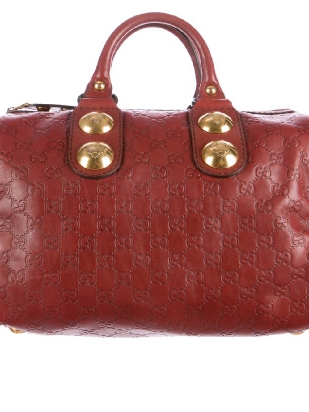 Gucci Red Embossed Leather Satchel with Gold-Tone Studs